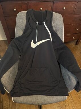 Nike Black Hoodie with White Swoosh and White Drawstrings